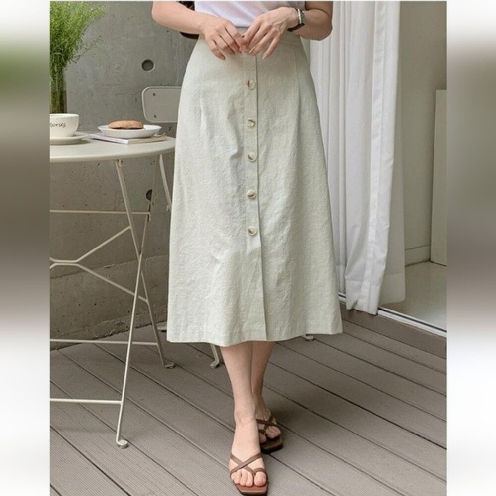 Vintage Passport Cream Button up Linen Blend Maxi Skirt Spring